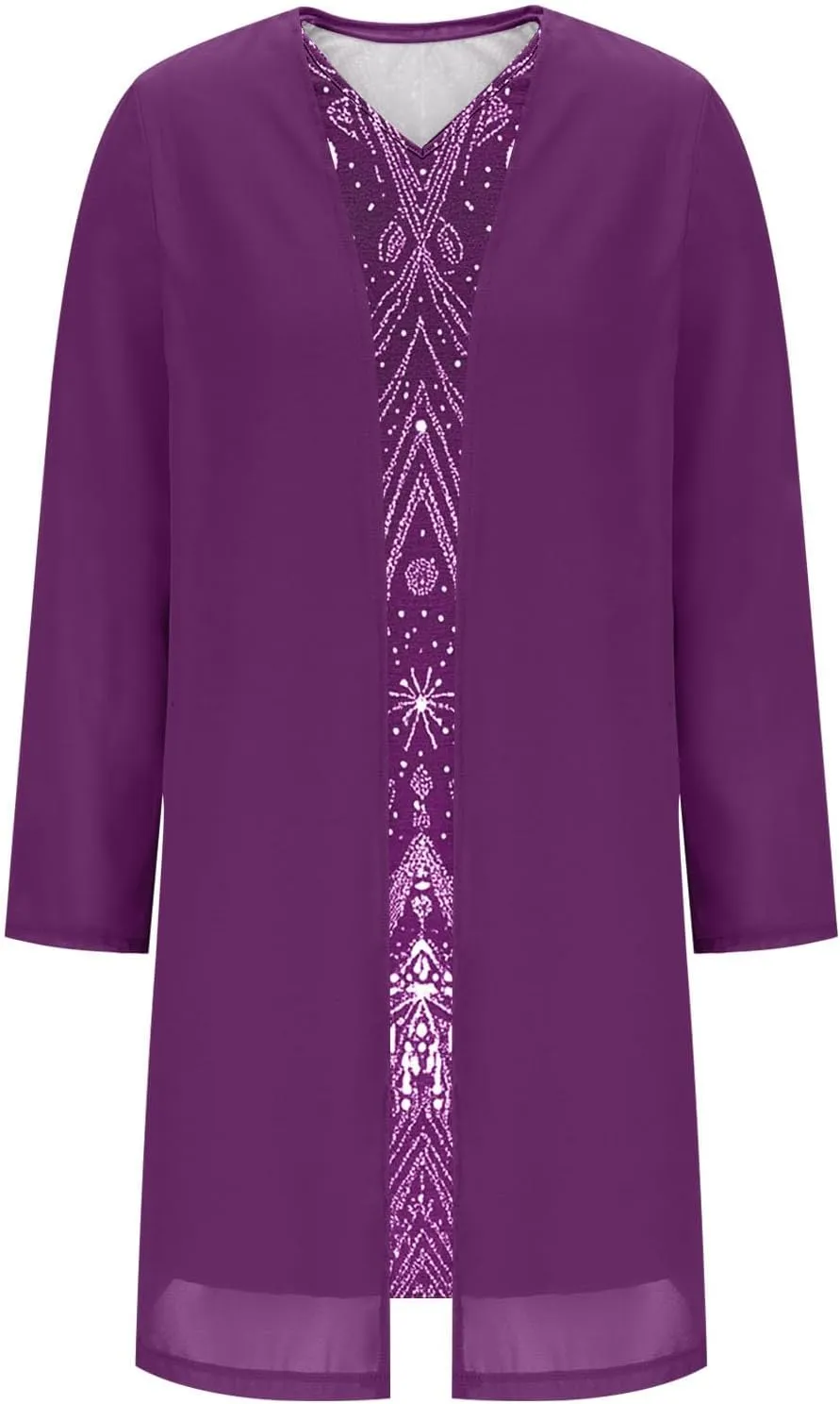 2025 Womens Chiffon Two-Piece Set Trendy Sleeveless V-Neck Dress with Long Sleeve Cover-Up Casual Midi Dress Outfits