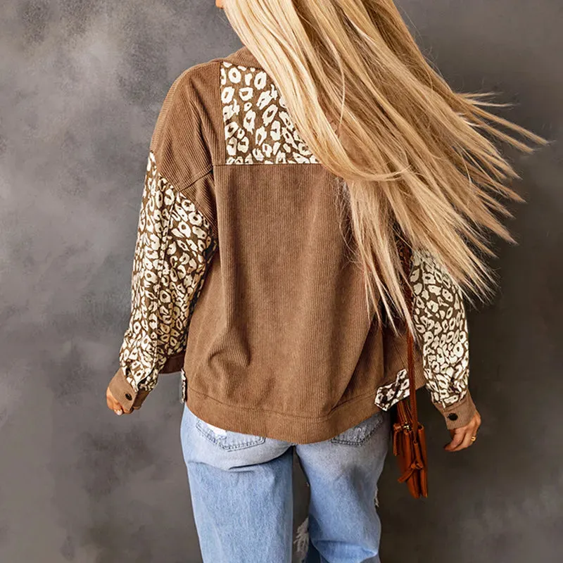 Ally - Veste en Cordeuse Femme avec Détails Léopard