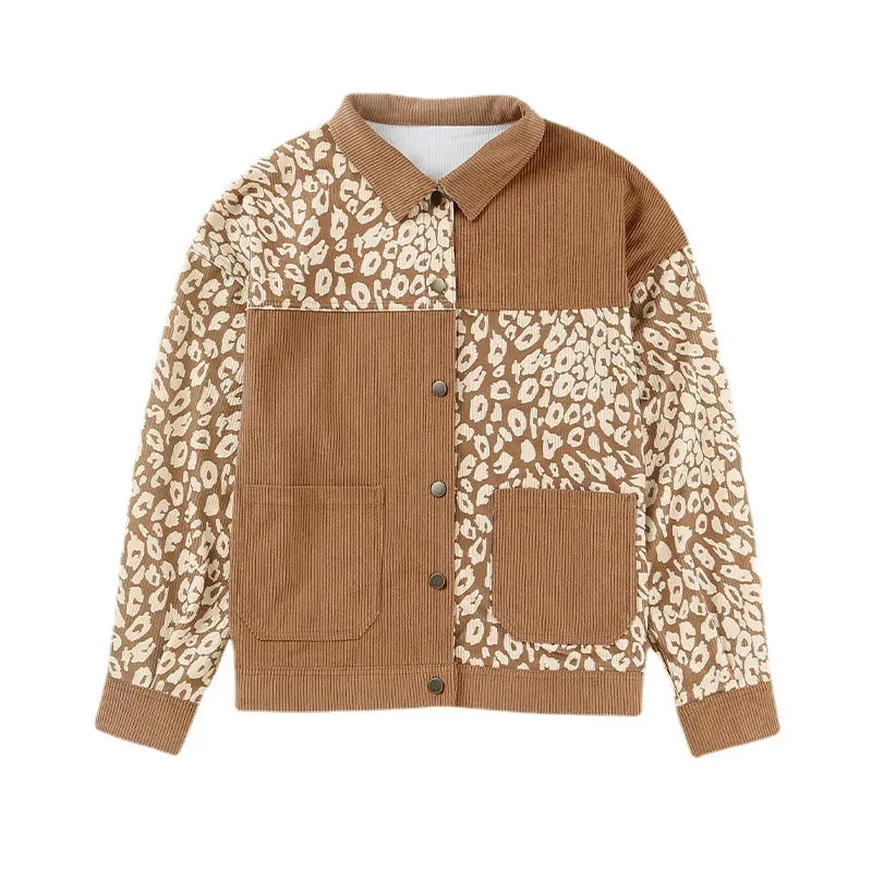 Ally - Veste en Cordeuse Femme avec Détails Léopard