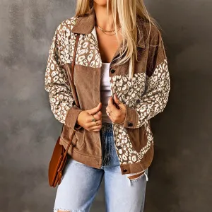 Ally - Veste en Cordeuse Femme avec Détails Léopard