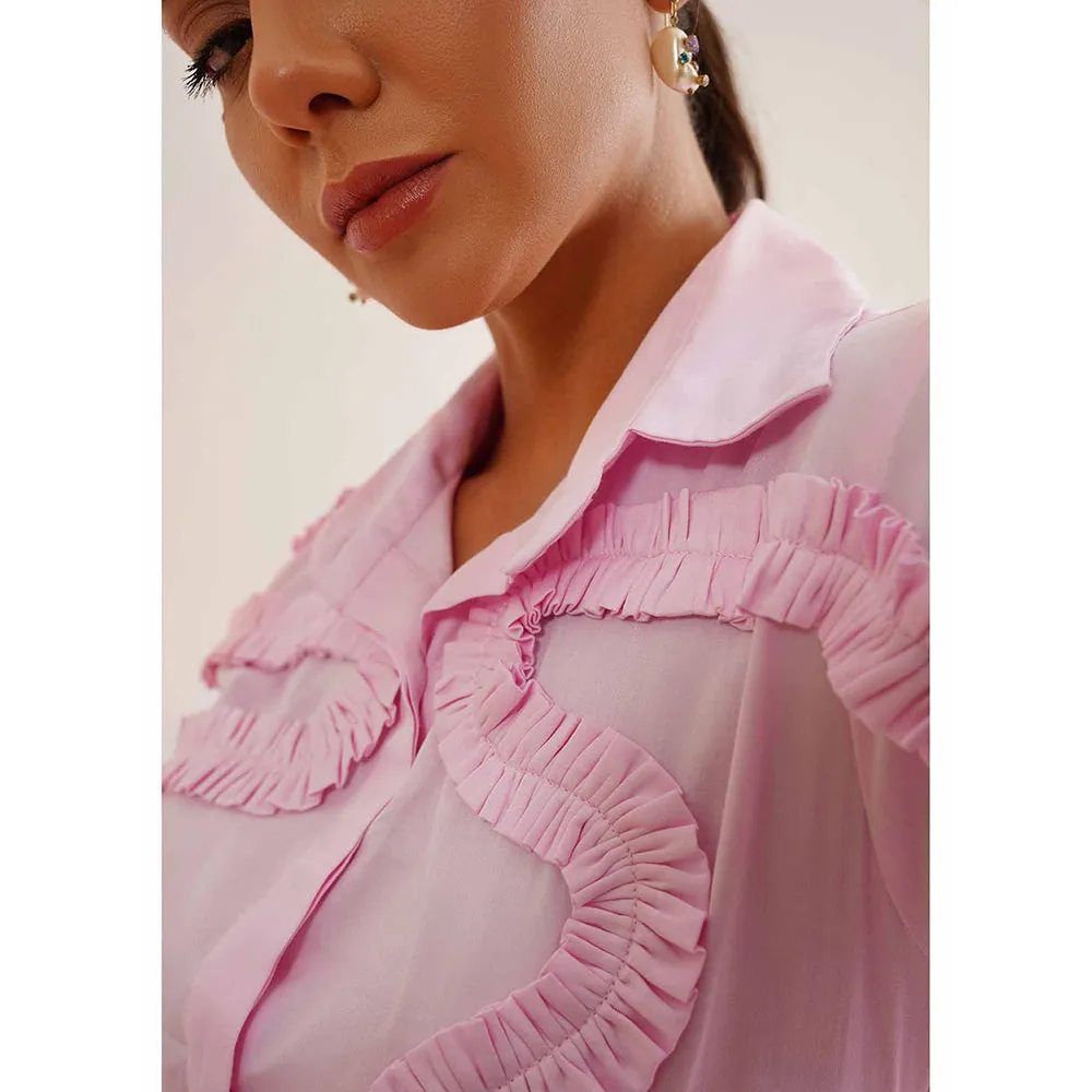 AMOSHI Pink Self Design Frill Shirt