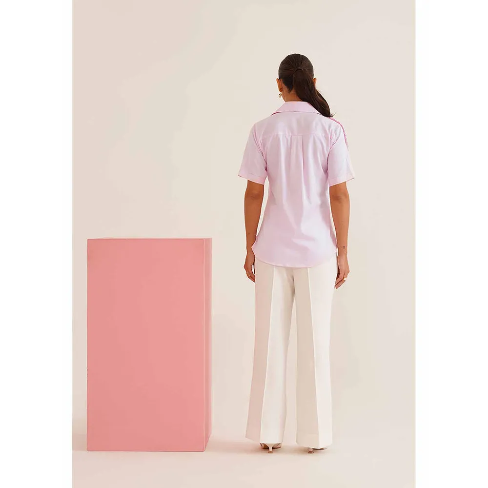 AMOSHI Pink Self Design Frill Shirt