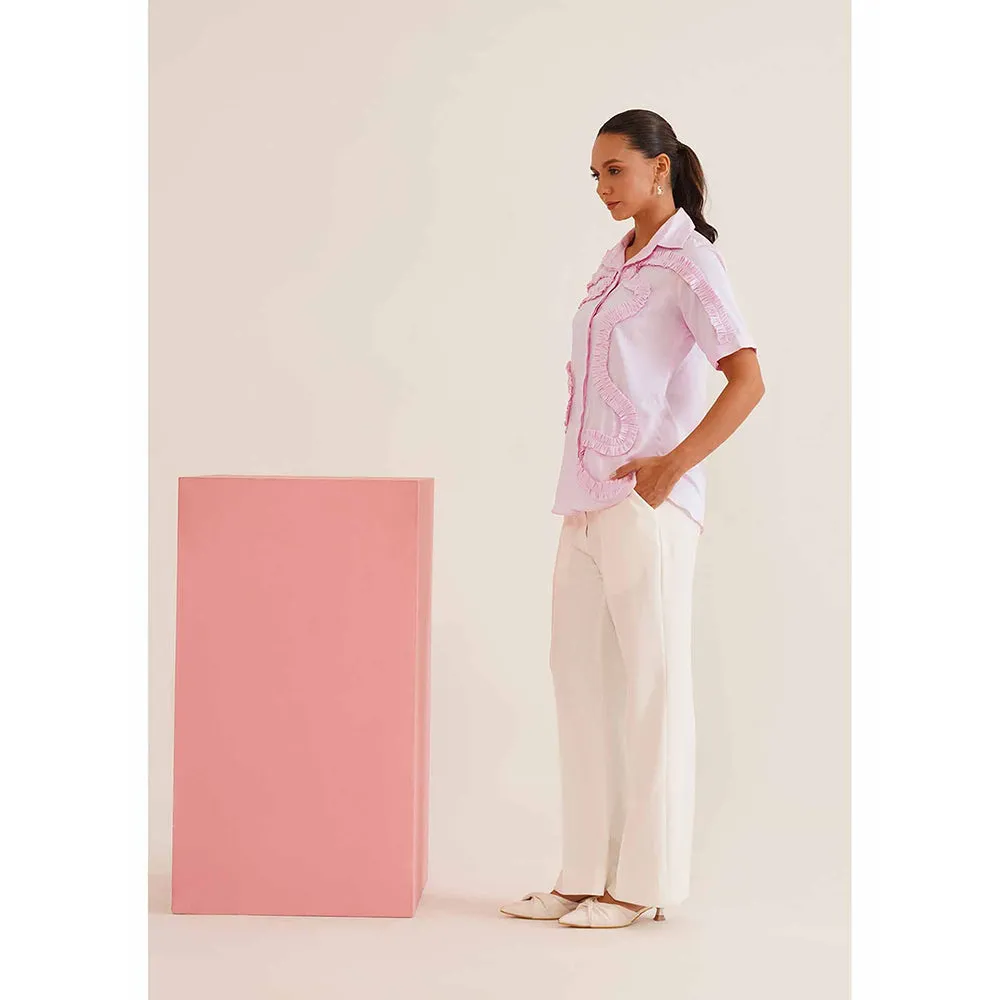 AMOSHI Pink Self Design Frill Shirt