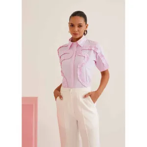 AMOSHI Pink Self Design Frill Shirt