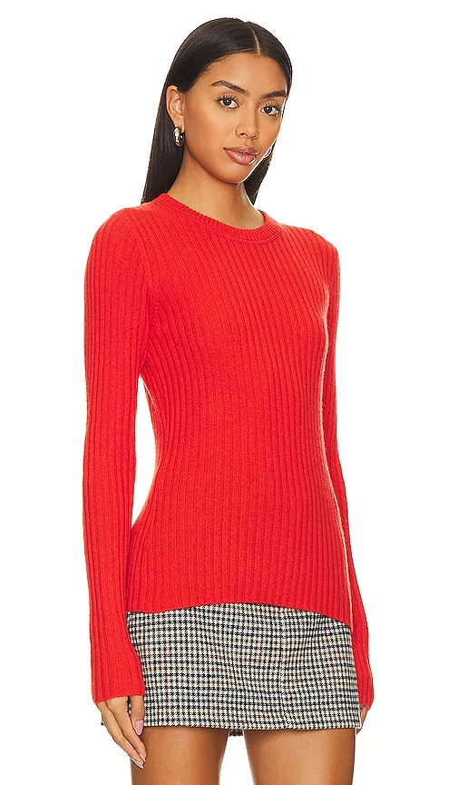 Autumn Cashmere Rib Crew Neck Top in Red