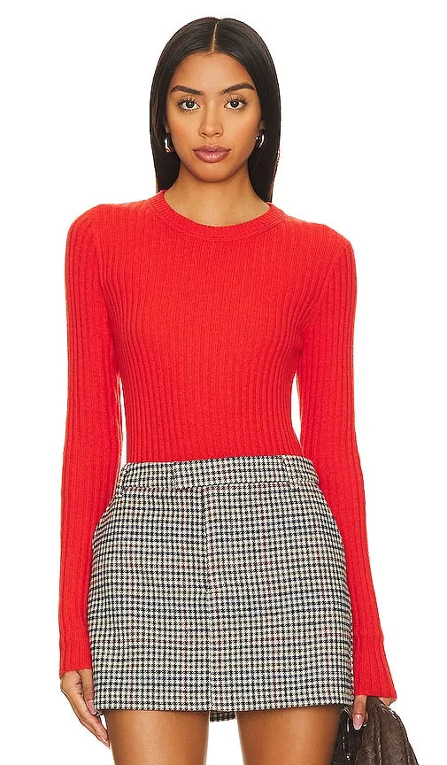 Autumn Cashmere Rib Crew Neck Top in Red