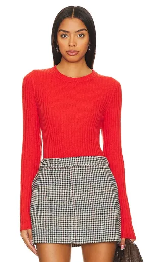 Autumn Cashmere Rib Crew Neck Top in Red