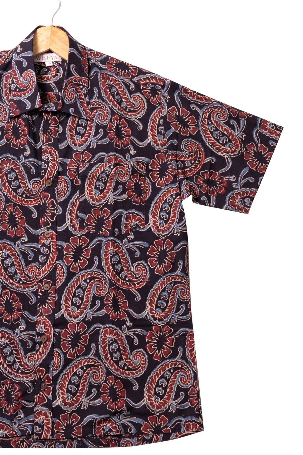 Black Half Sleeve Ajrakh Printed Cotton Mens Shirt 10071087
