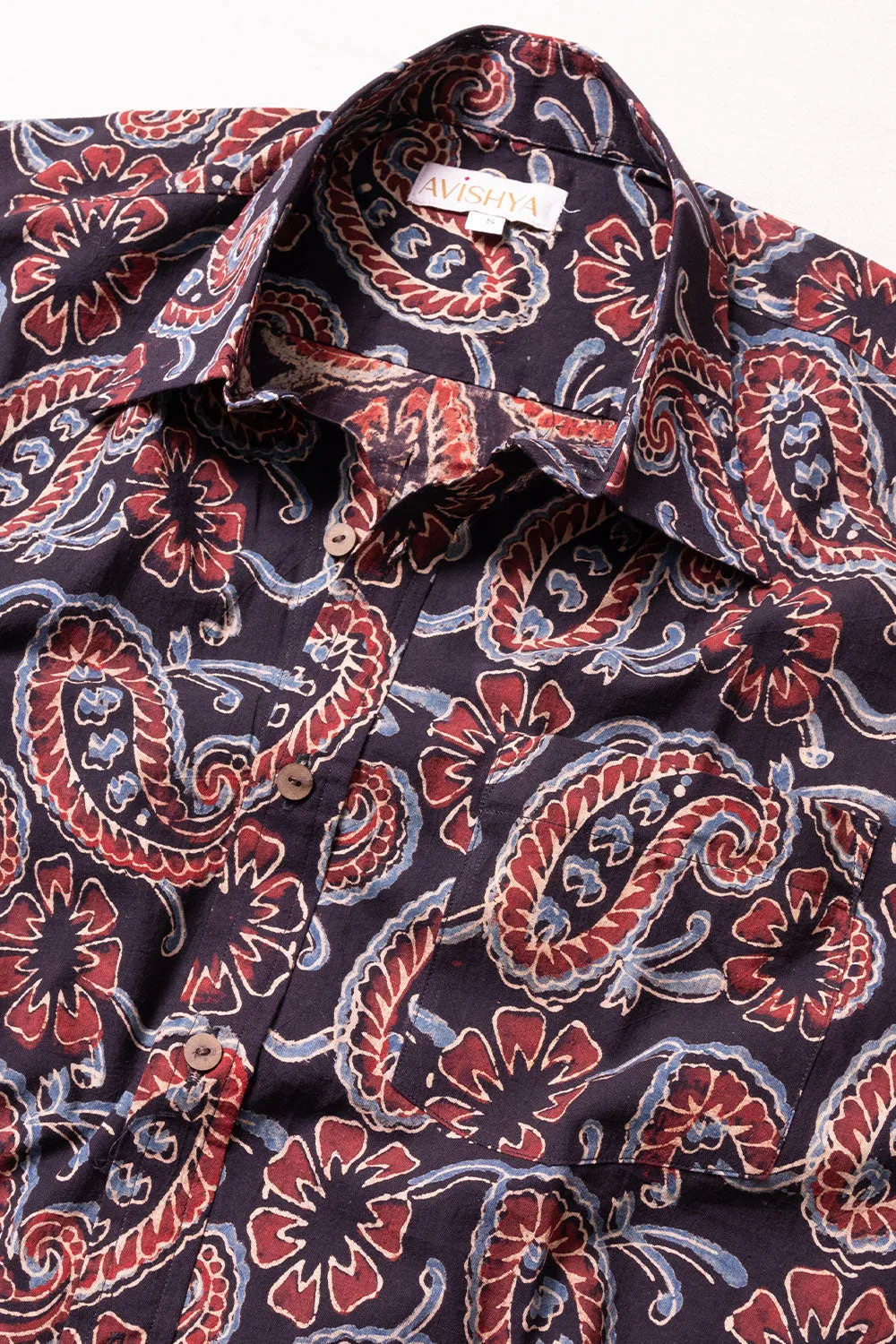 Black Half Sleeve Ajrakh Printed Cotton Mens Shirt 10071087