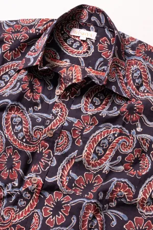 Black Half Sleeve Ajrakh Printed Cotton Mens Shirt 10071087