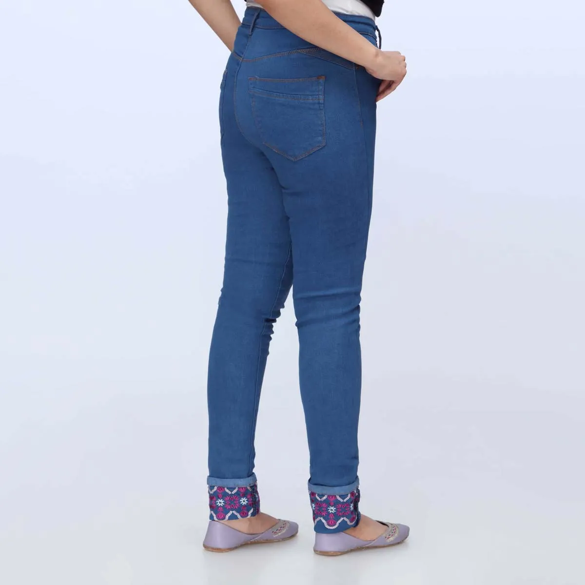 Blue Embroidered Denim Pant PS1543