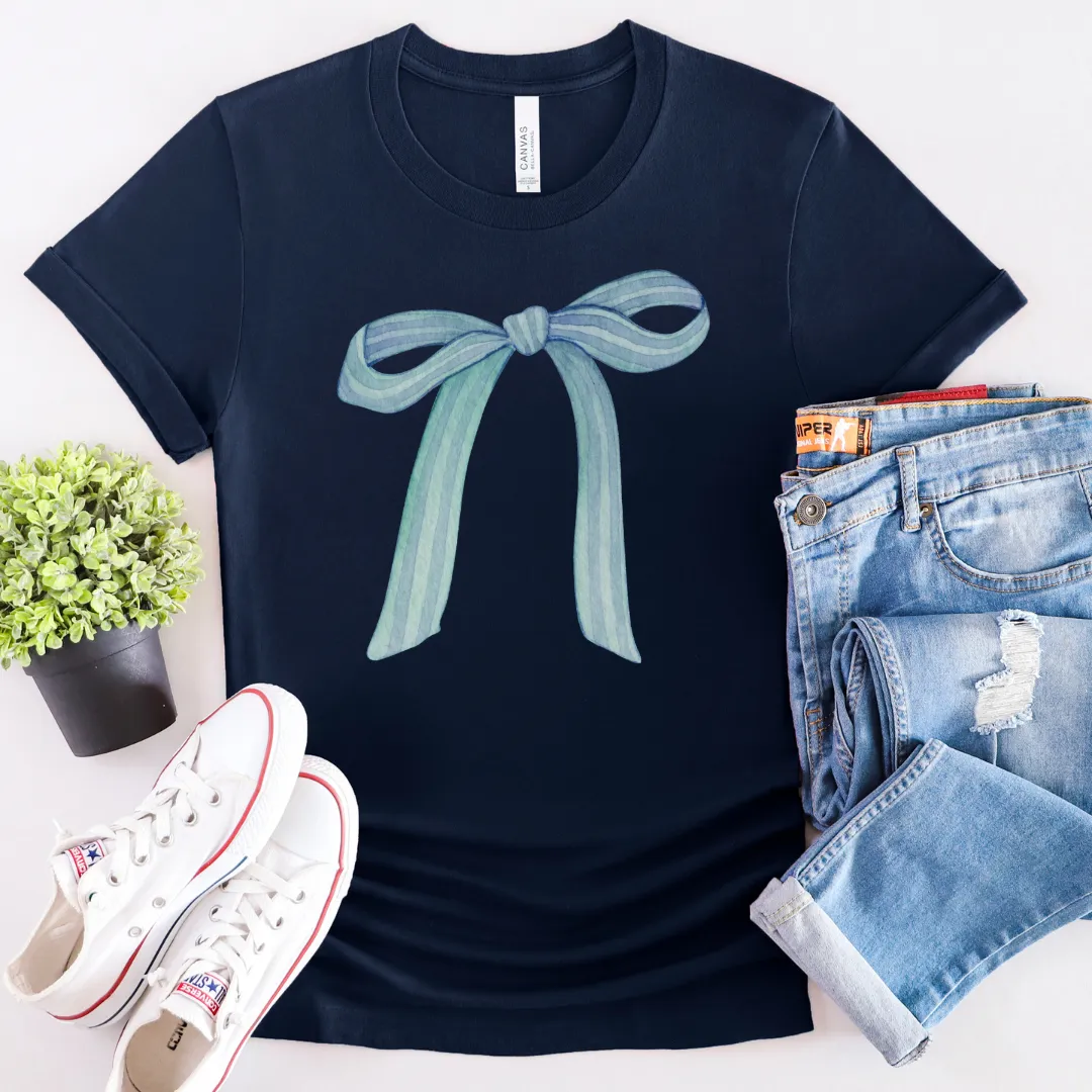 Blue Striped Bow Cozy T-Shirt