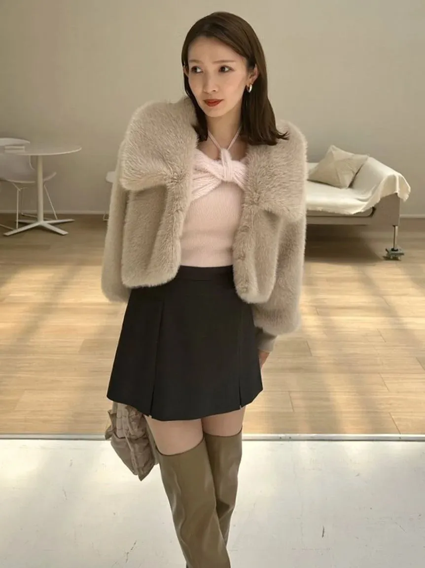 Box Pleats High Waist Tweed Mini Skirt