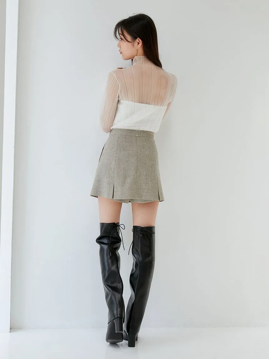 Box Pleats High Waist Tweed Mini Skirt
