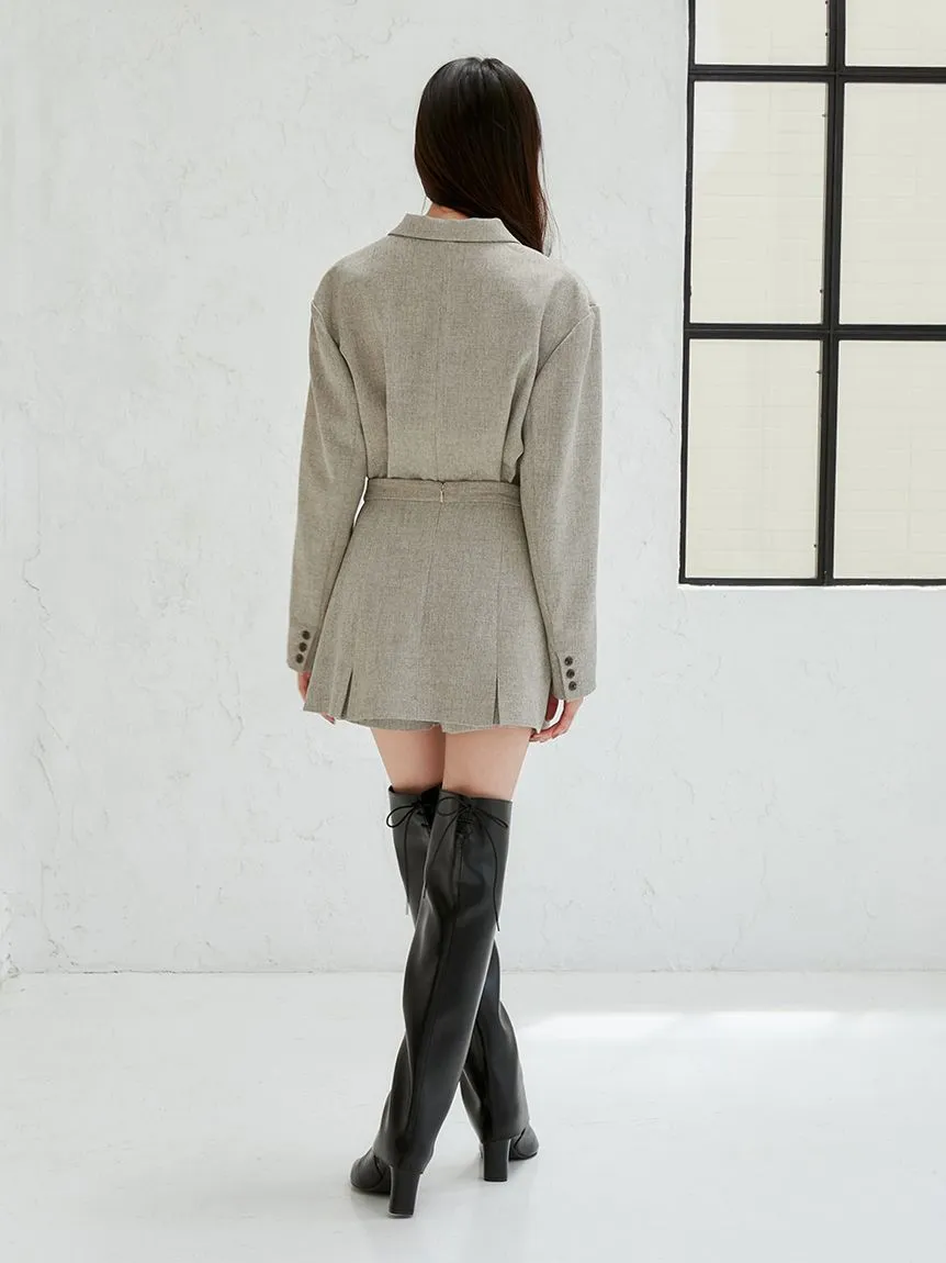 Box Pleats High Waist Tweed Mini Skirt