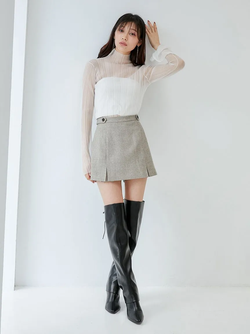 Box Pleats High Waist Tweed Mini Skirt
