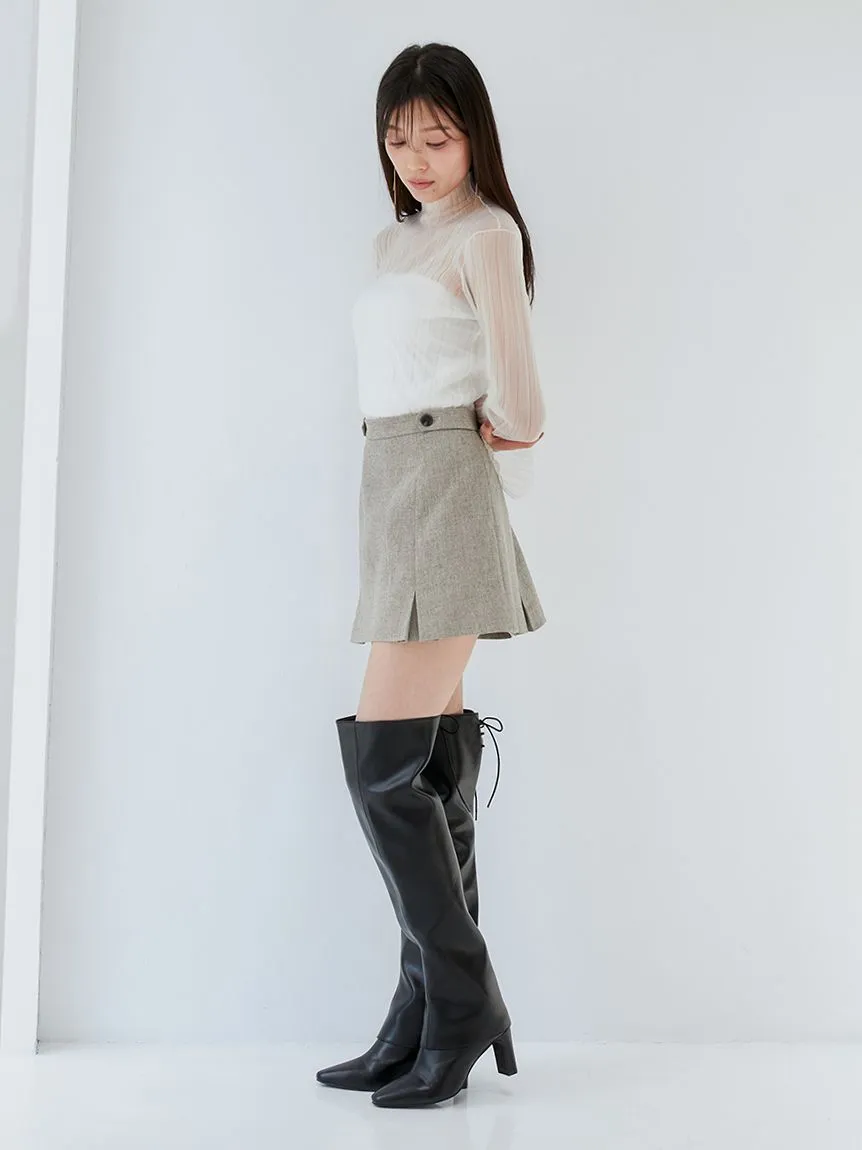 Box Pleats High Waist Tweed Mini Skirt