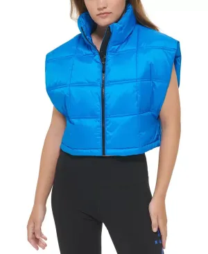 Calvin Klein Women's Cropped Mock-Neck Zip-up Vest Neon Blue Size XL MSRP $80