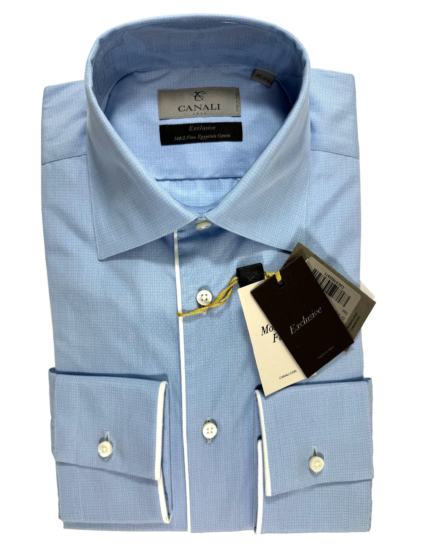 Canali Dress Shirt Exclusive Blue Design - Modern Fit 39 - 15 1/2 SALE