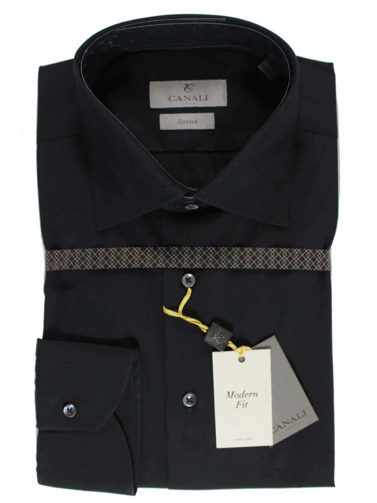 Canali Shirt Black Stretch Modern Fit 43 -17 SALE