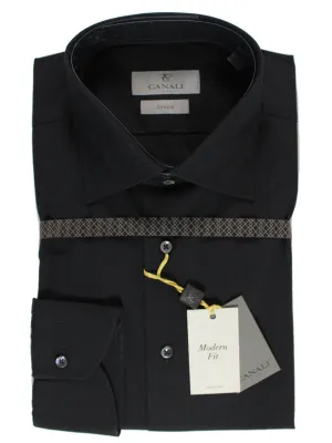 Canali Shirt Black Stretch Modern Fit 43 -17 SALE
