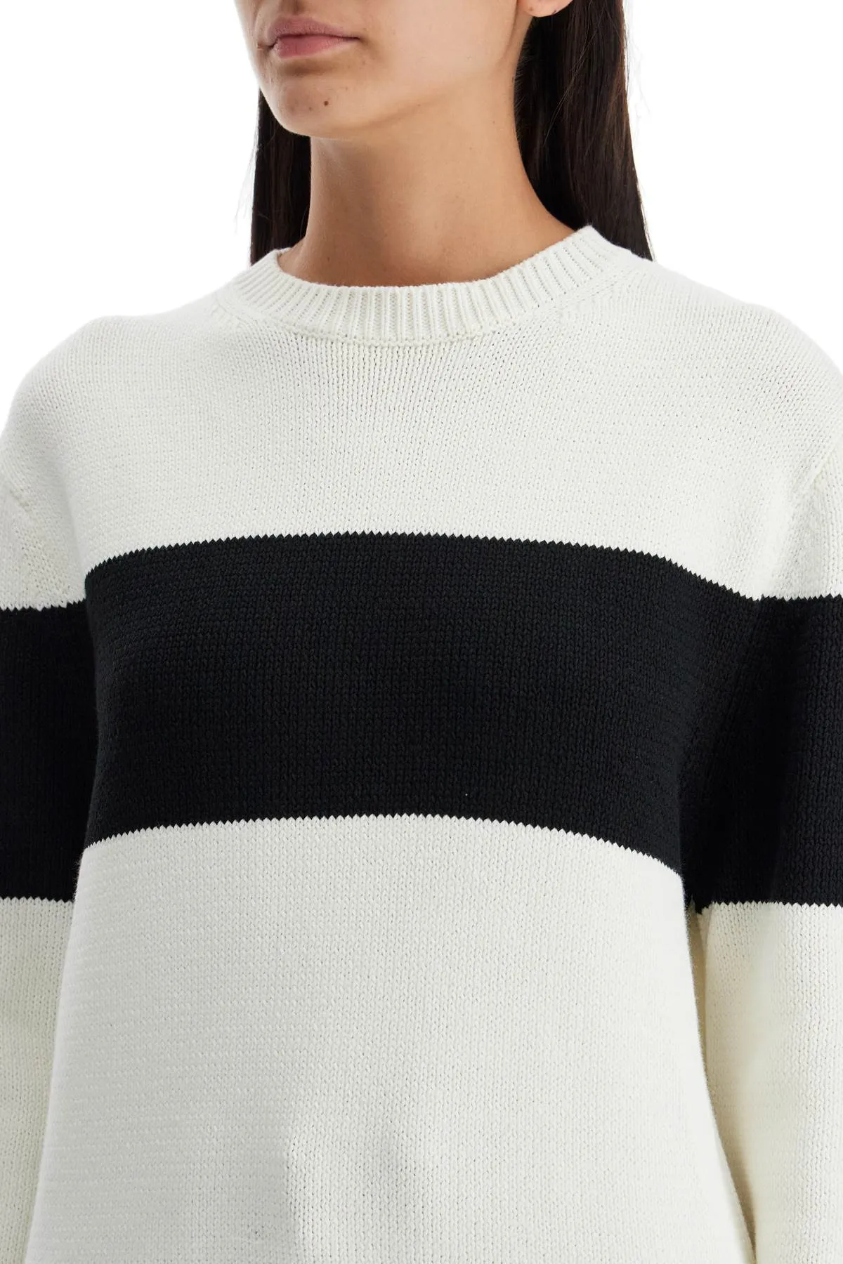 crewneck pullover with contrasting band 243 WRT0338 YA0081 WHITE/BLACK