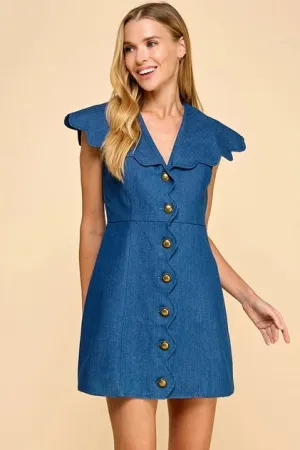 Denim Scallop Button Down Dress
