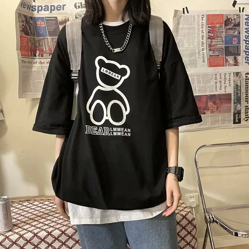 Europe Vintage Short Sleeve T-Shirt INS Popular Loose Trendy Tops Harajuku chiStudent T-Shirt