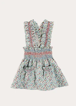 Evelyn Floral Smocked Detail Skirt With Braces in Red (18mths-6yrs)