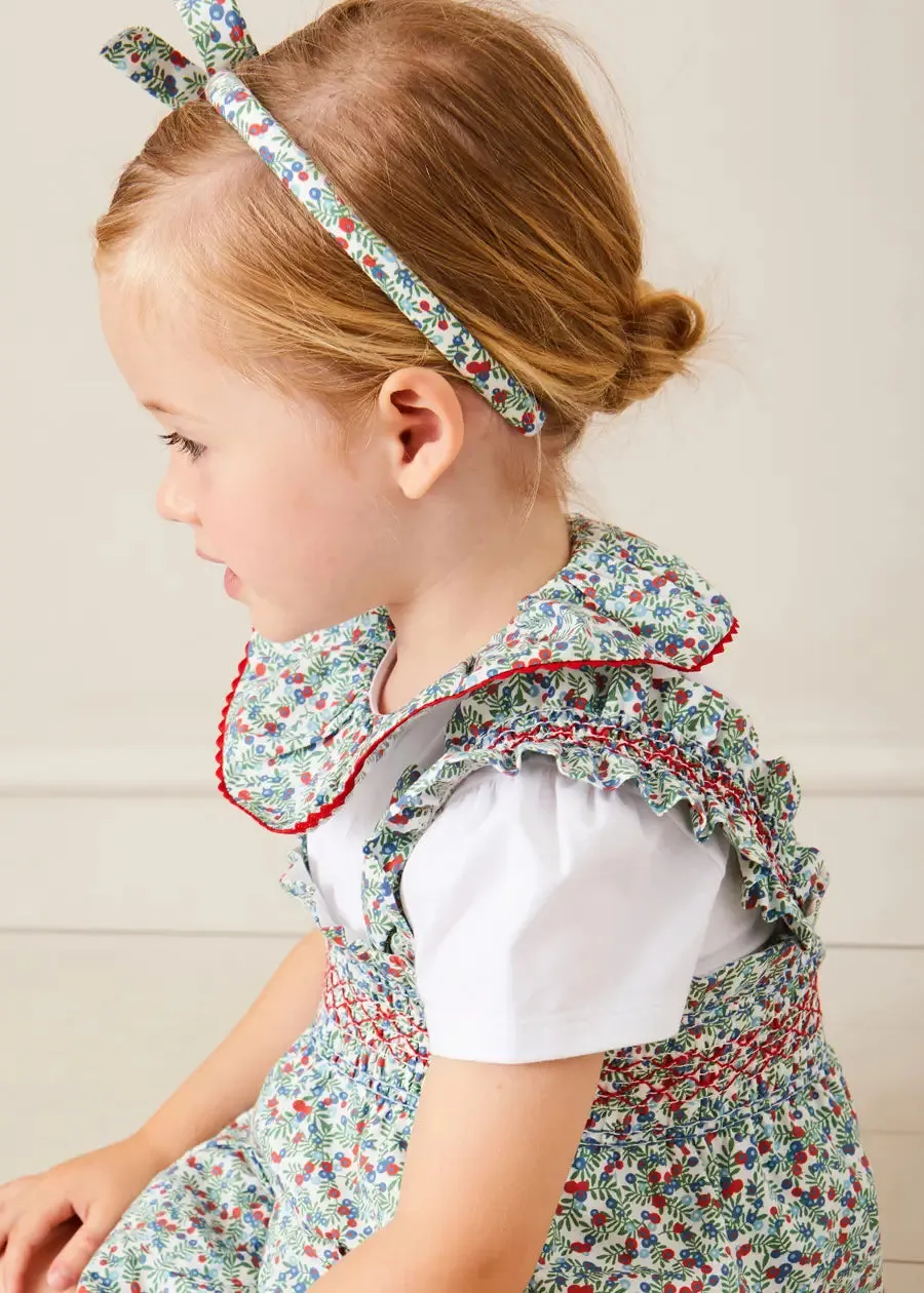 Evelyn Floral Smocked Detail Skirt With Braces in Red (18mths-6yrs)