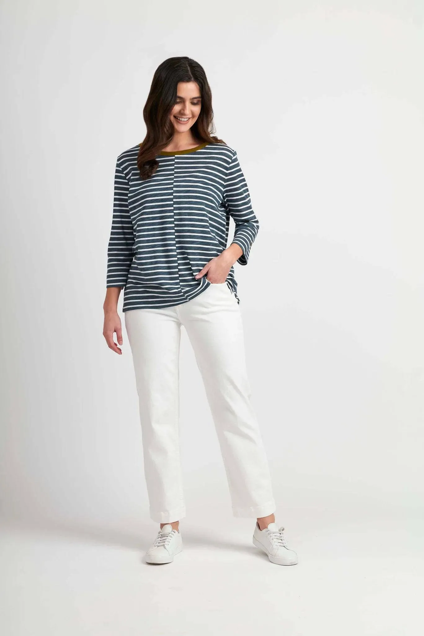 Foil Duck Egg 100% Organic Cotton Stripe Long Sleeve T-Shirt With Star Embroidery