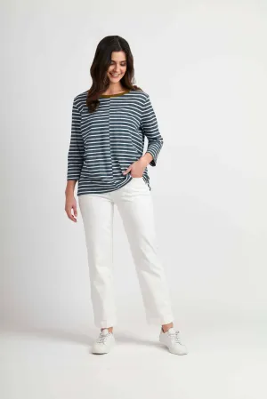 Foil Duck Egg 100% Organic Cotton Stripe Long Sleeve T-Shirt With Star Embroidery