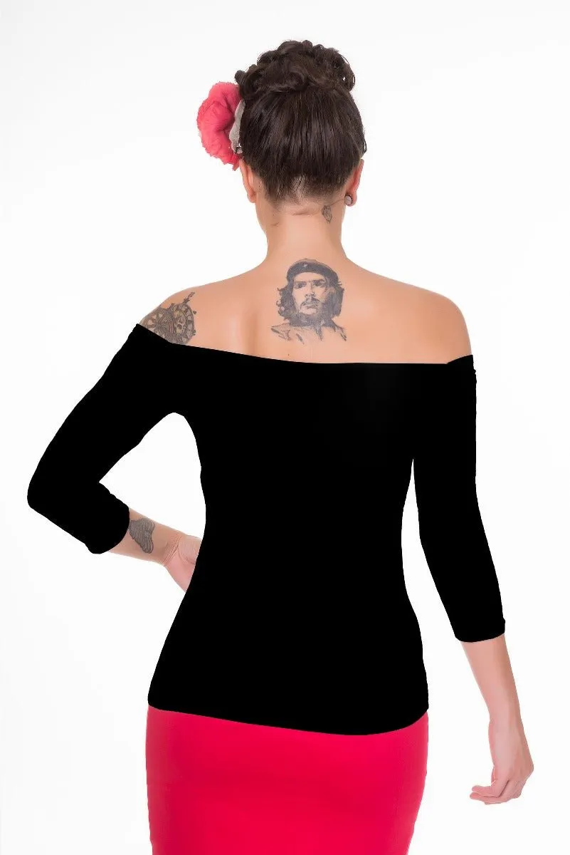 Gloria Rockabilly Off Shoulder Black Top