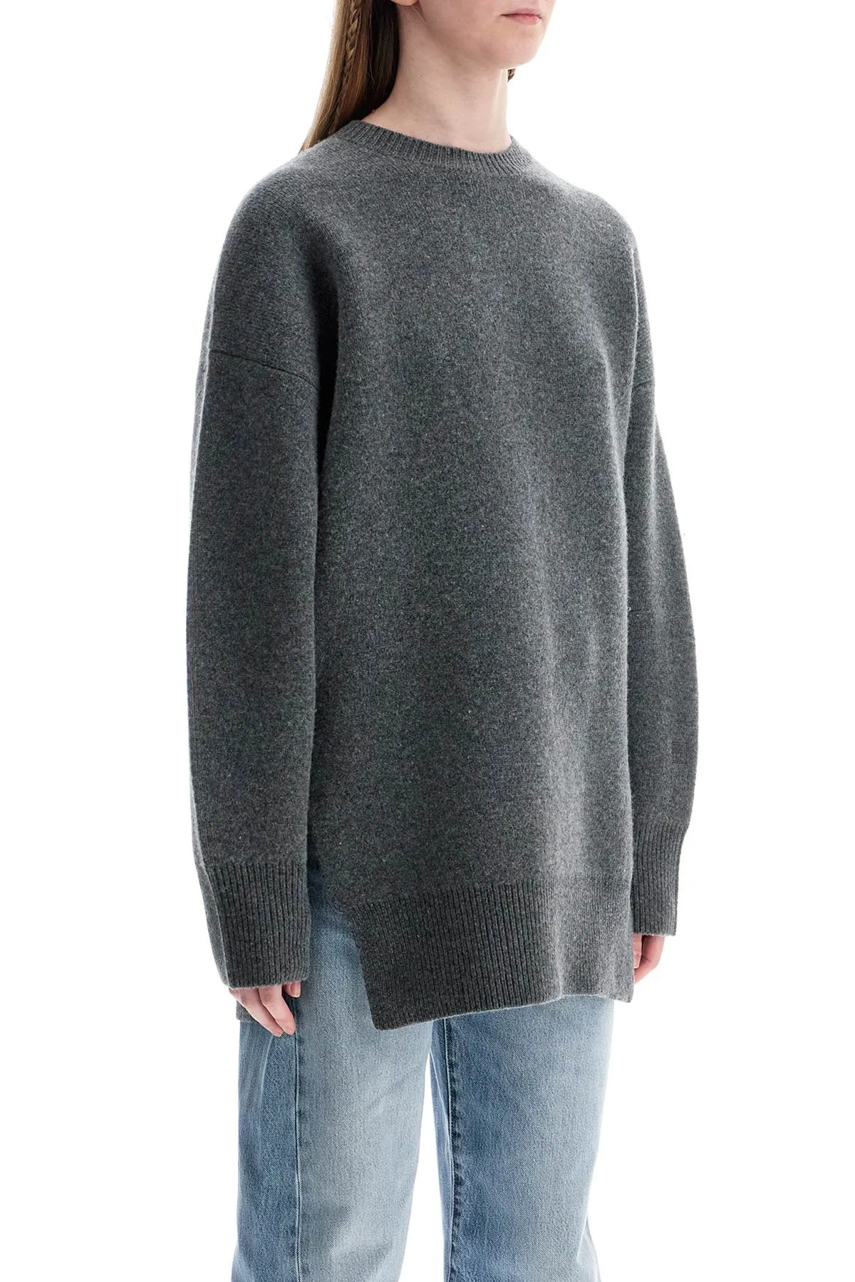gray melange wool and cashmere sweater with wide neck 251 WRT4626 YA0132 GREY MELANGE