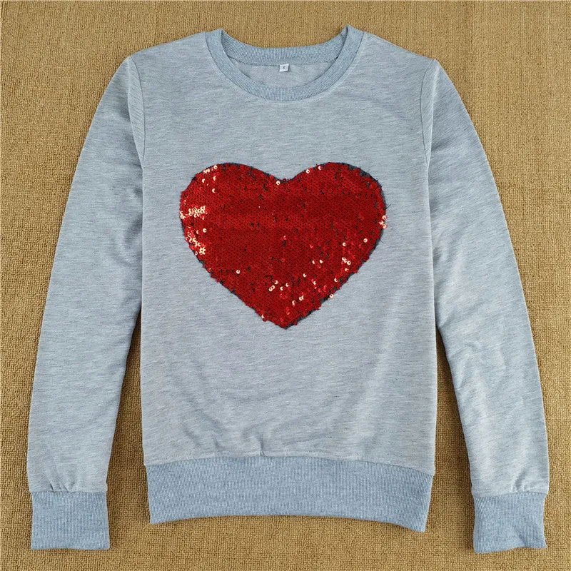 Heart Print Round Collar Long Sleeves Sweatshirt