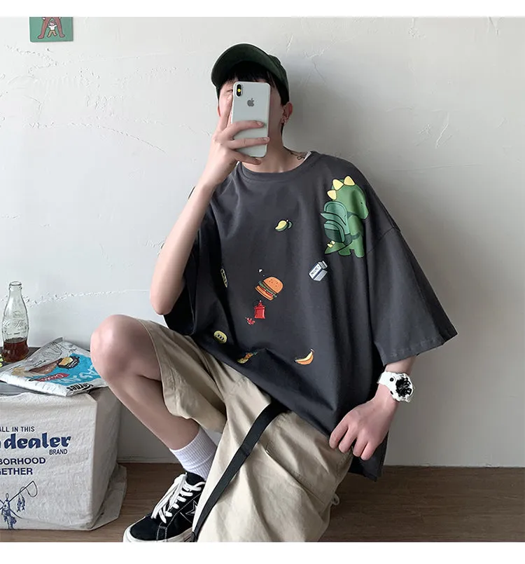 insPopular Short Sleeve T-Shirt Cartoon Half Sleeved Loose Tops Summer Mid-Length Trendy T-Shirt