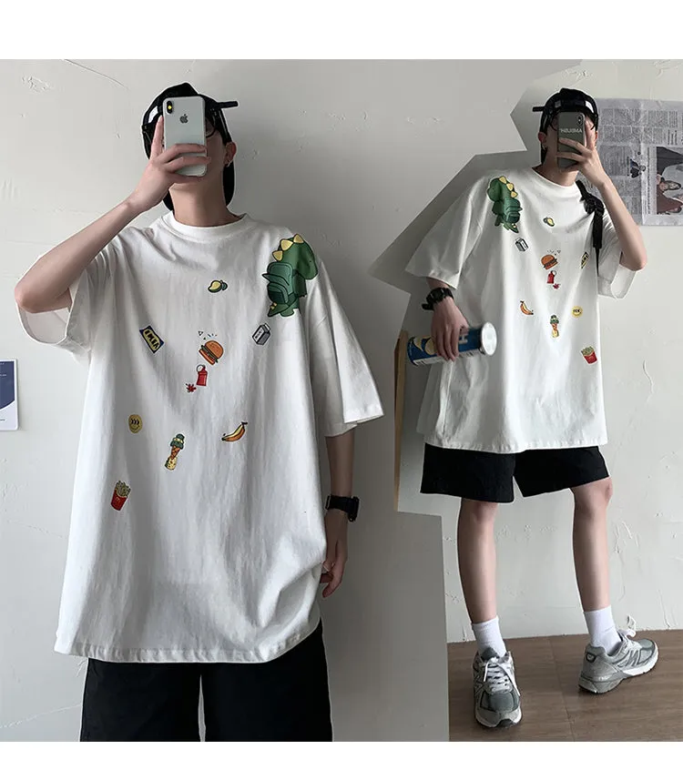 insPopular Short Sleeve T-Shirt Cartoon Half Sleeved Loose Tops Summer Mid-Length Trendy T-Shirt