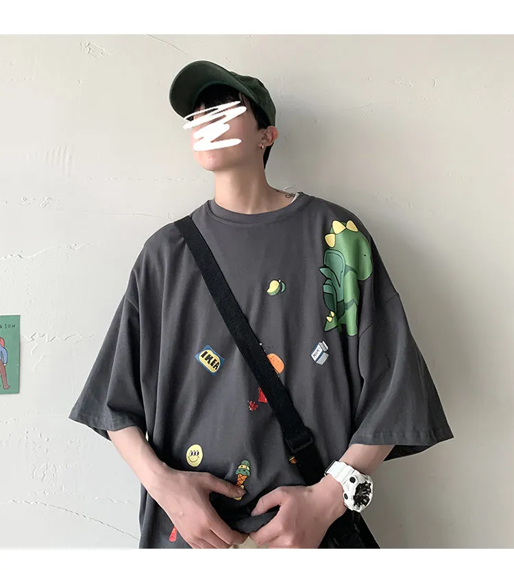 insPopular Short Sleeve T-Shirt Cartoon Half Sleeved Loose Tops Summer Mid-Length Trendy T-Shirt
