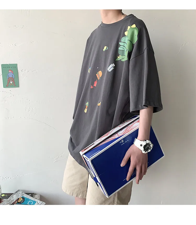 insPopular Short Sleeve T-Shirt Cartoon Half Sleeved Loose Tops Summer Mid-Length Trendy T-Shirt