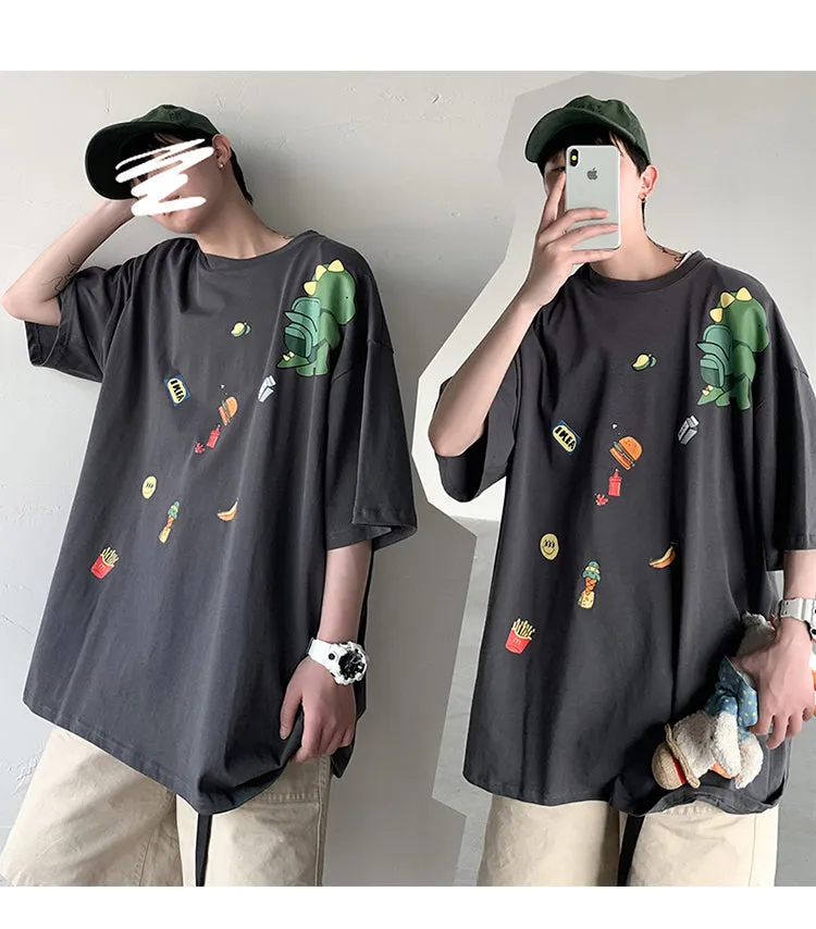 insPopular Short Sleeve T-Shirt Cartoon Half Sleeved Loose Tops Summer Mid-Length Trendy T-Shirt