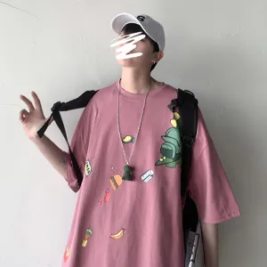 insPopular Short Sleeve T-Shirt Cartoon Half Sleeved Loose Tops Summer Mid-Length Trendy T-Shirt