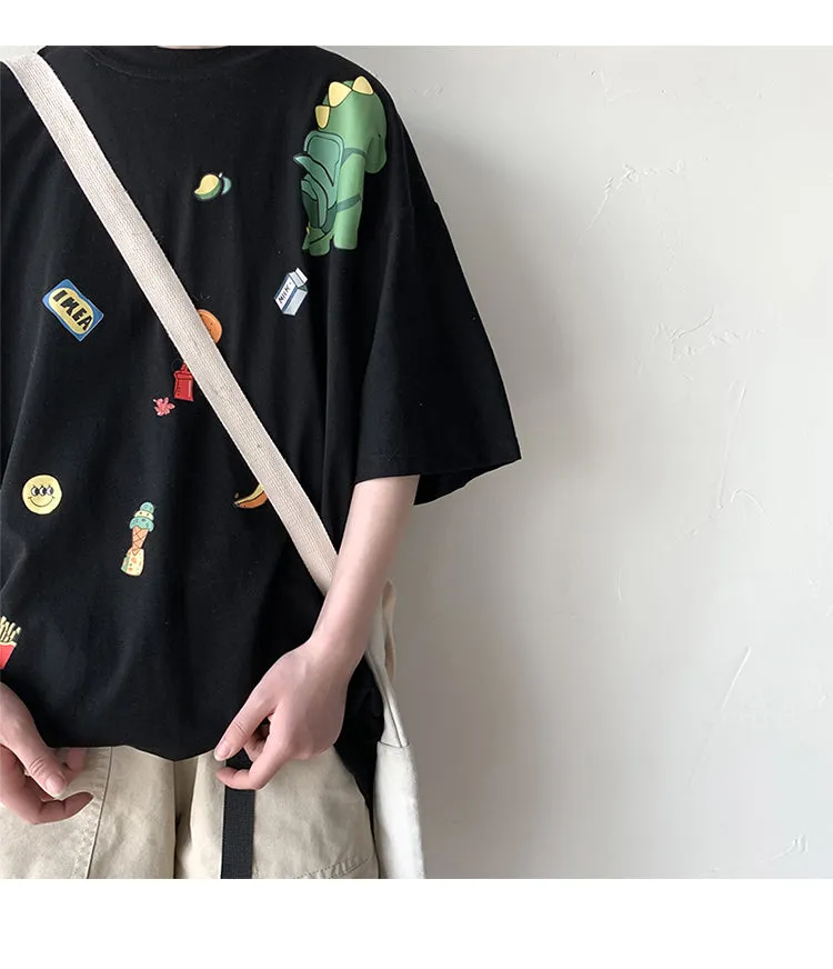 insPopular Short Sleeve T-Shirt Cartoon Half Sleeved Loose Tops Summer Mid-Length Trendy T-Shirt