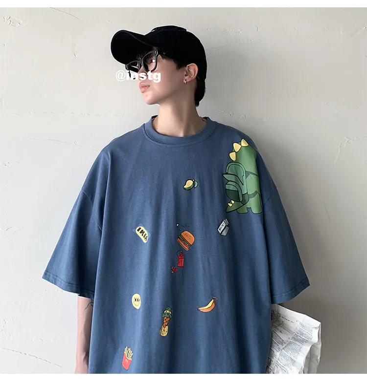 insPopular Short Sleeve T-Shirt Cartoon Half Sleeved Loose Tops Summer Mid-Length Trendy T-Shirt