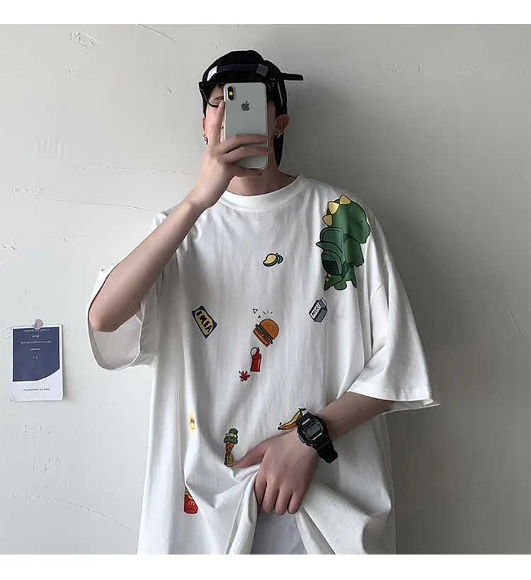 insPopular Short Sleeve T-Shirt Cartoon Half Sleeved Loose Tops Summer Mid-Length Trendy T-Shirt