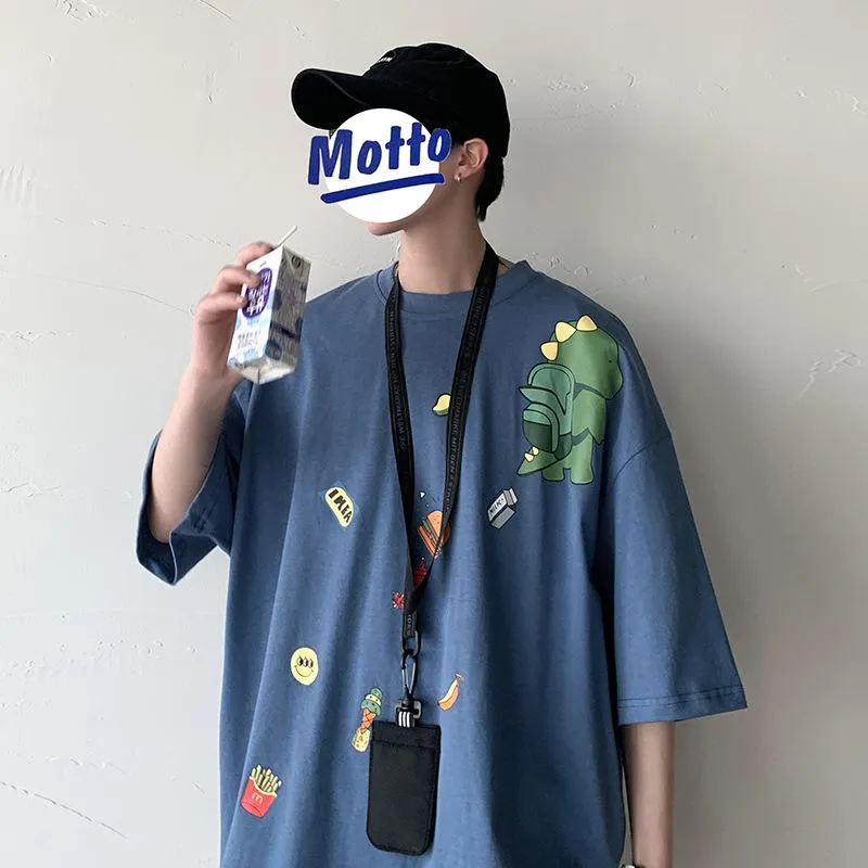insPopular Short Sleeve T-Shirt Cartoon Half Sleeved Loose Tops Summer Mid-Length Trendy T-Shirt