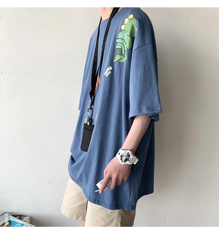 insPopular Short Sleeve T-Shirt Cartoon Half Sleeved Loose Tops Summer Mid-Length Trendy T-Shirt
