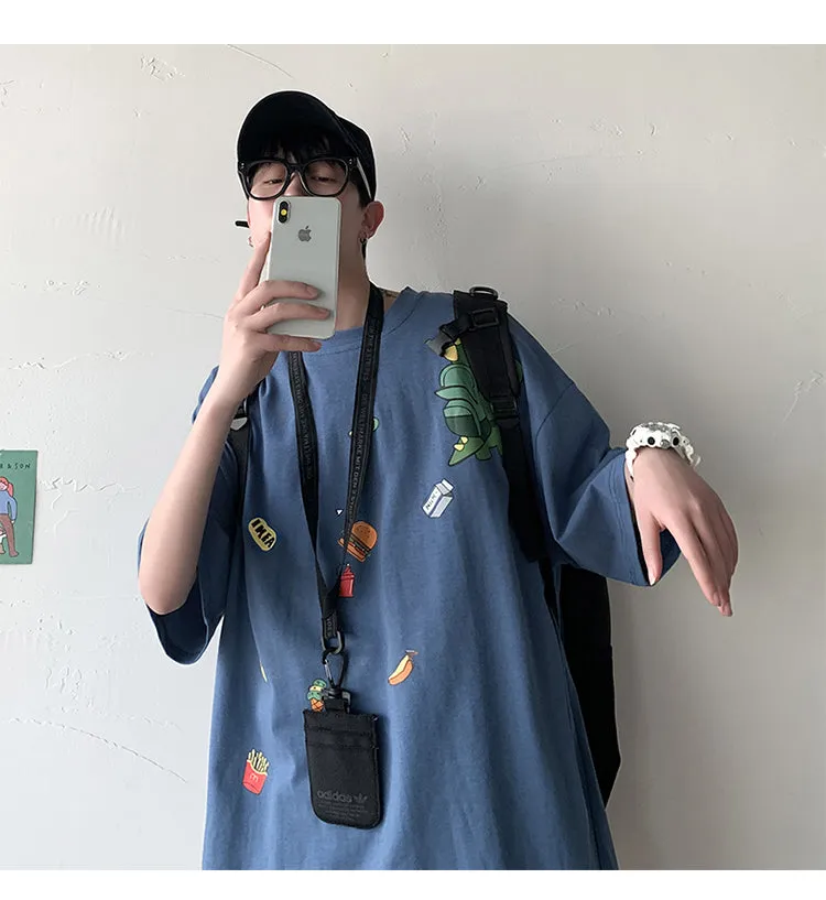 insPopular Short Sleeve T-Shirt Cartoon Half Sleeved Loose Tops Summer Mid-Length Trendy T-Shirt
