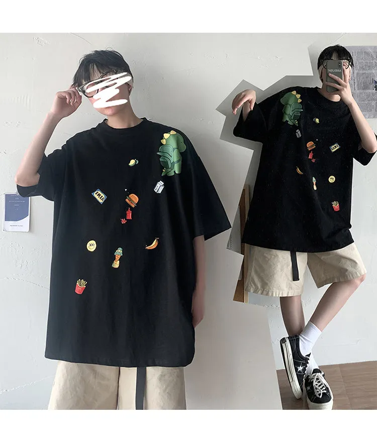 insPopular Short Sleeve T-Shirt Cartoon Half Sleeved Loose Tops Summer Mid-Length Trendy T-Shirt