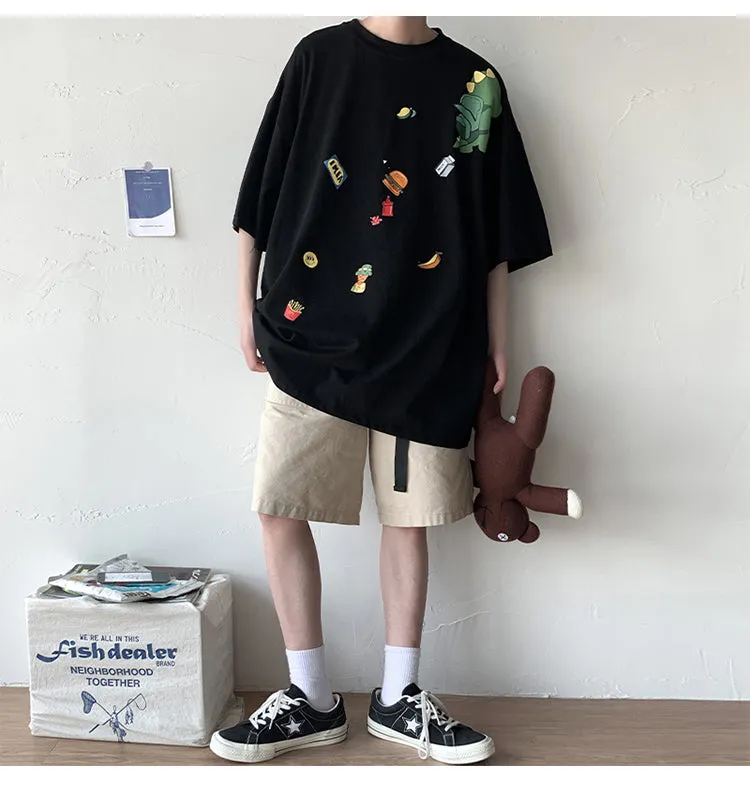 insPopular Short Sleeve T-Shirt Cartoon Half Sleeved Loose Tops Summer Mid-Length Trendy T-Shirt