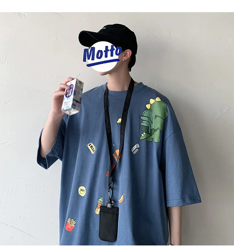 insPopular Short Sleeve T-Shirt Cartoon Half Sleeved Loose Tops Summer Mid-Length Trendy T-Shirt